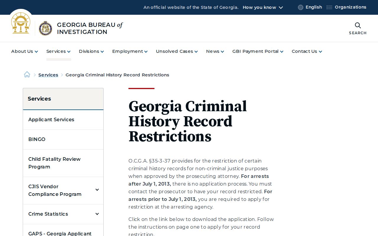 Seminole County criminal history Georgia record restriction forms