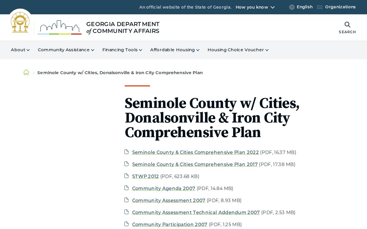 Georgia DCA joint comprehensive plan for Seminole County, Donalsonville, and Iron City