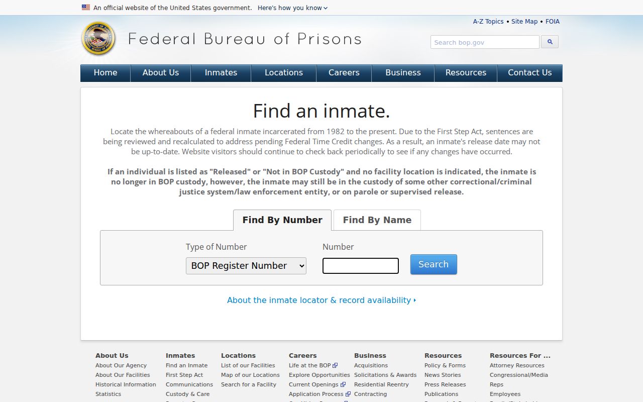 Federal inmate locator
