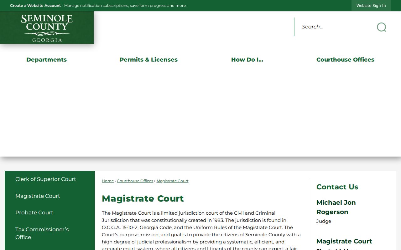 Seminole County Magistrate Court official information page